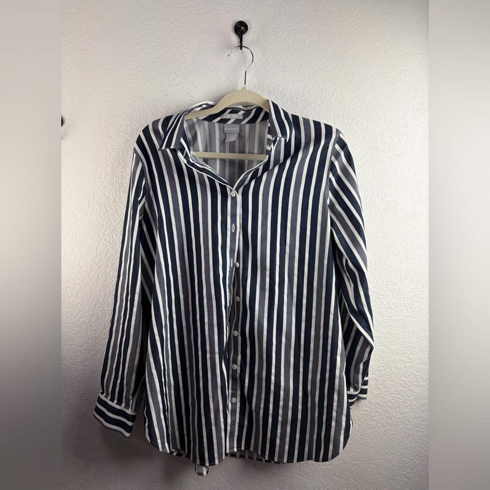 Chico's Women’s Striped No-Iron Chic Stretch Top - Black & White